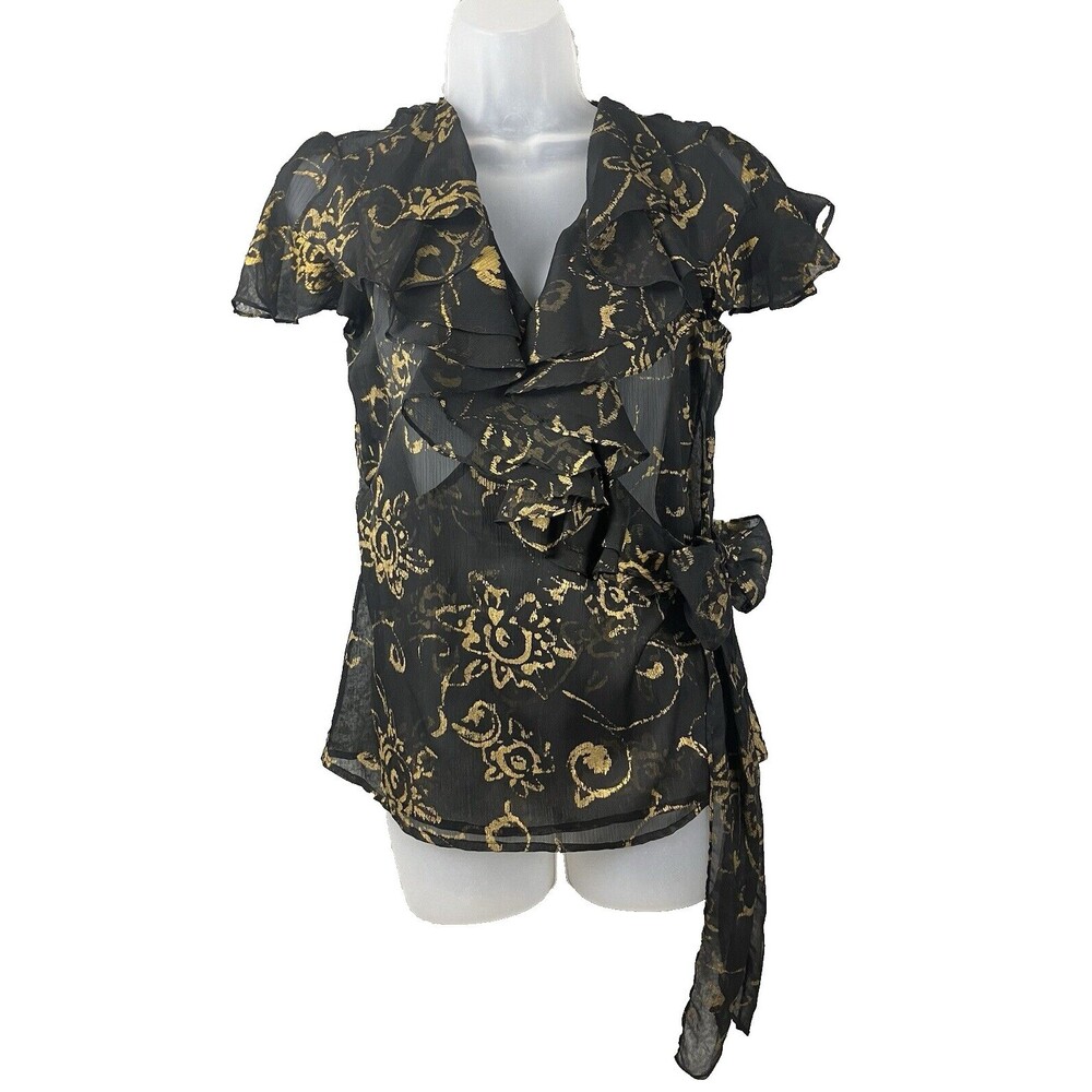 VTG Y2K Lauren Ralph Lauren SHEER Wrap Blouse Women's 6 Fairy Whimsigoth Ruffle